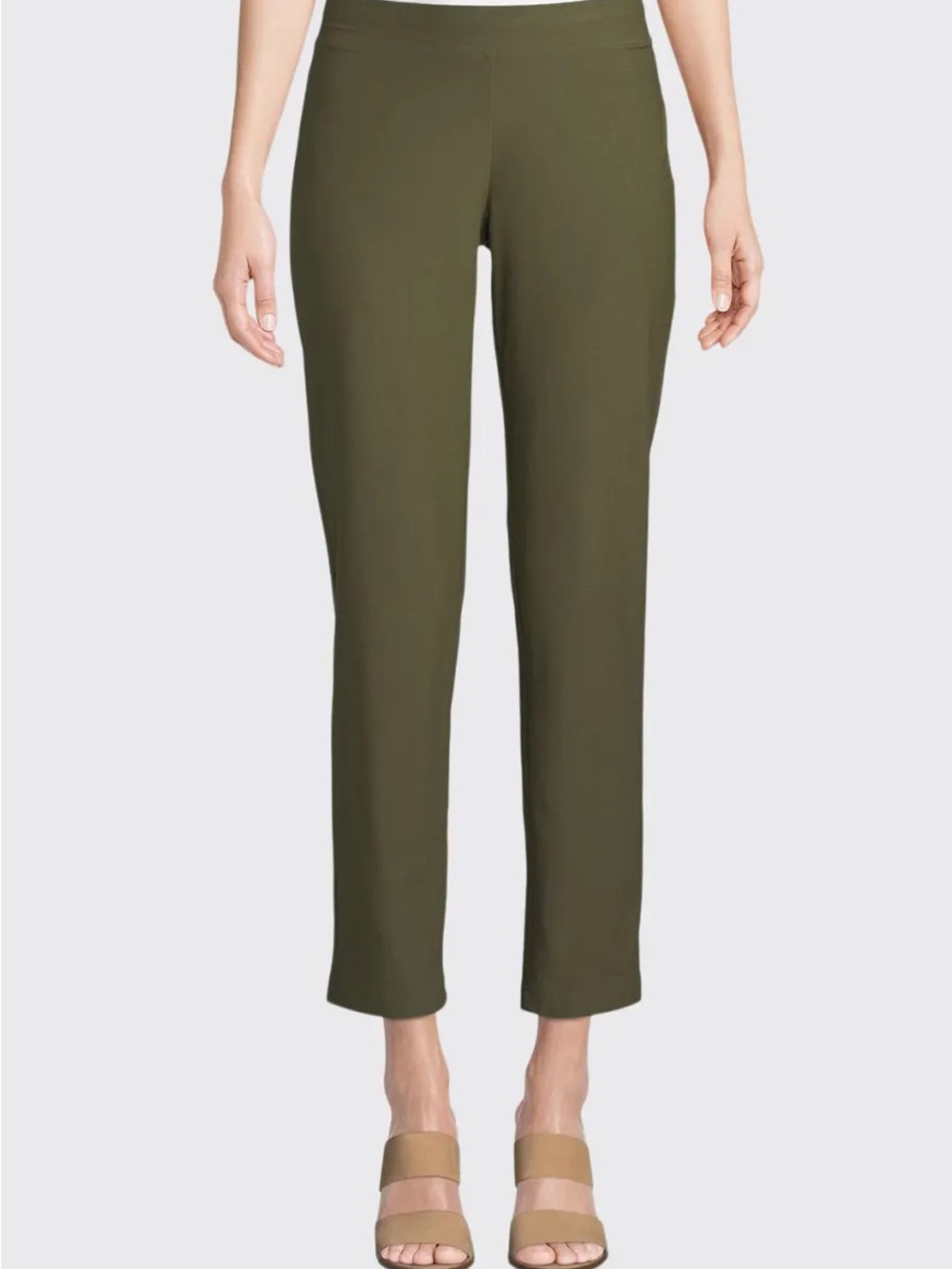 Eileen Fisher Olive Green Washable Stretch Crepe Slim Ankle Pants S/P